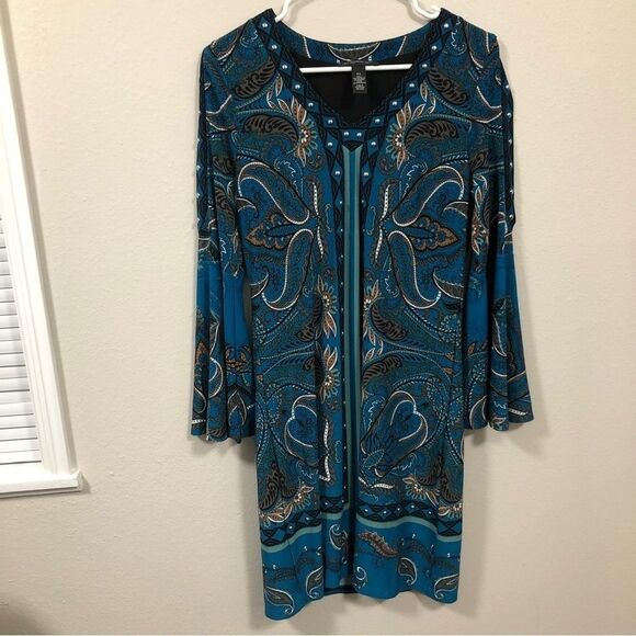 INC International Concepts Paisley Print Studded Wear to Work Dress size large - Picture 3 of 7